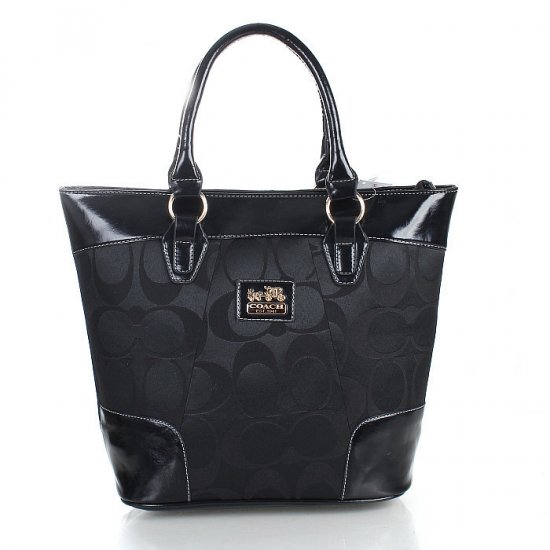 Coach Logo In Monogram Medium Black Totes FDR - Click Image to Close